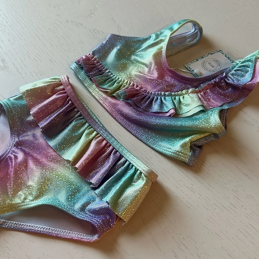 Rylee Faith Toddler Girl Sparkle Rainbow Bikini Swimsuit 3T